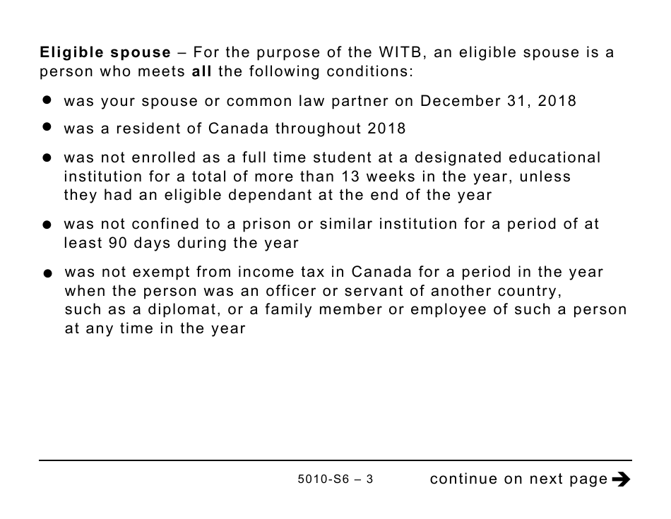 Form 5010-S6 Schedule 6 Working Income Tax Benefit (Large Print) - Canada, Page 3