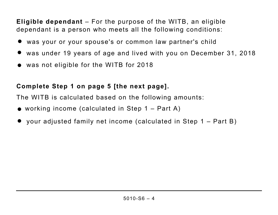 Form 5010-S6 Schedule 6 Working Income Tax Benefit (Large Print) - Canada, Page 4