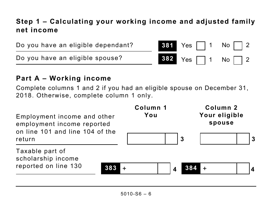 Form 5010-S6 Schedule 6 Working Income Tax Benefit (Large Print) - Canada, Page 6