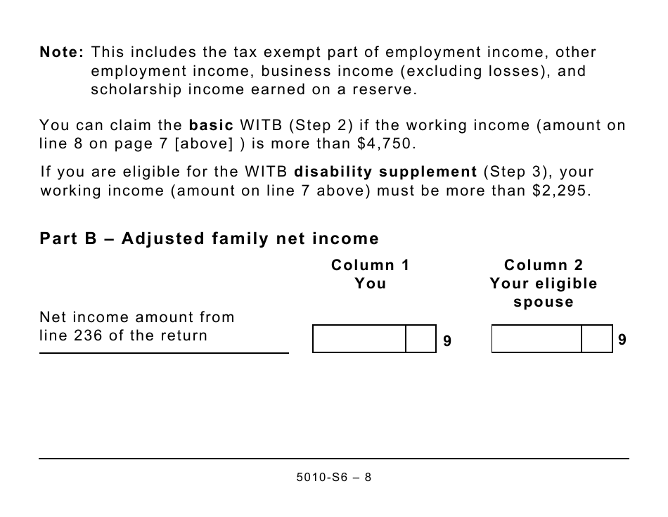 Form 5010-S6 Schedule 6 Working Income Tax Benefit (Large Print) - Canada, Page 8