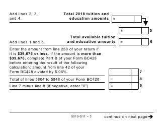 Form 5010-S11 Schedule BC(S11) Provincial Tuition and Education Amounts (Large Print) - Canada, Page 3