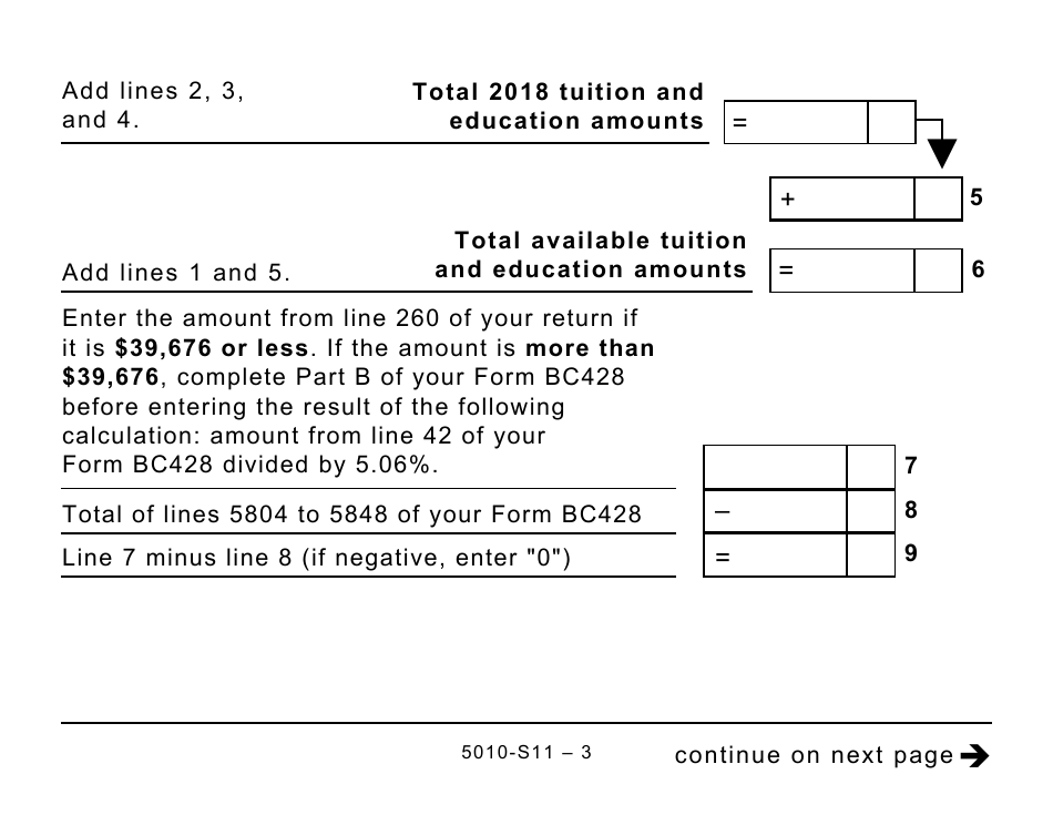 Form 5010-S11 Schedule BC(S11) Provincial Tuition and Education Amounts (Large Print) - Canada, Page 3