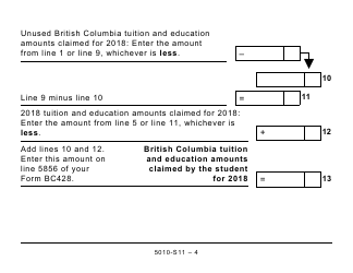 Form 5010-S11 Schedule BC(S11) Provincial Tuition and Education Amounts (Large Print) - Canada, Page 4