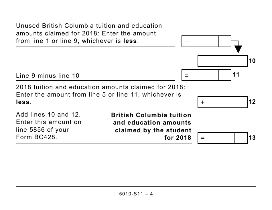 Form 5010-S11 Schedule BC(S11) Provincial Tuition and Education Amounts (Large Print) - Canada, Page 4