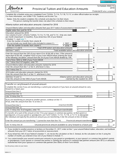 Form 5009-S11 Schedule AB(S11) 2018 Printable Pdf