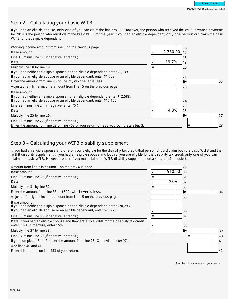Form 5009-S6 Schedule 6 Working Income Tax Benefit - Canada, Page 3