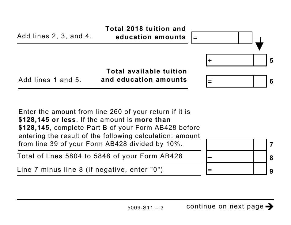 Form 5009-S11 Schedule AB(S11) Provincial Tuition and Education Amounts (Large Print) - Canada, Page 3