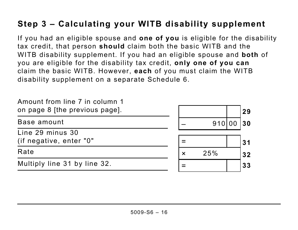 Form 5009-S6 Schedule 6 Working Income Tax Benefit (Large Print) - Canada, Page 16