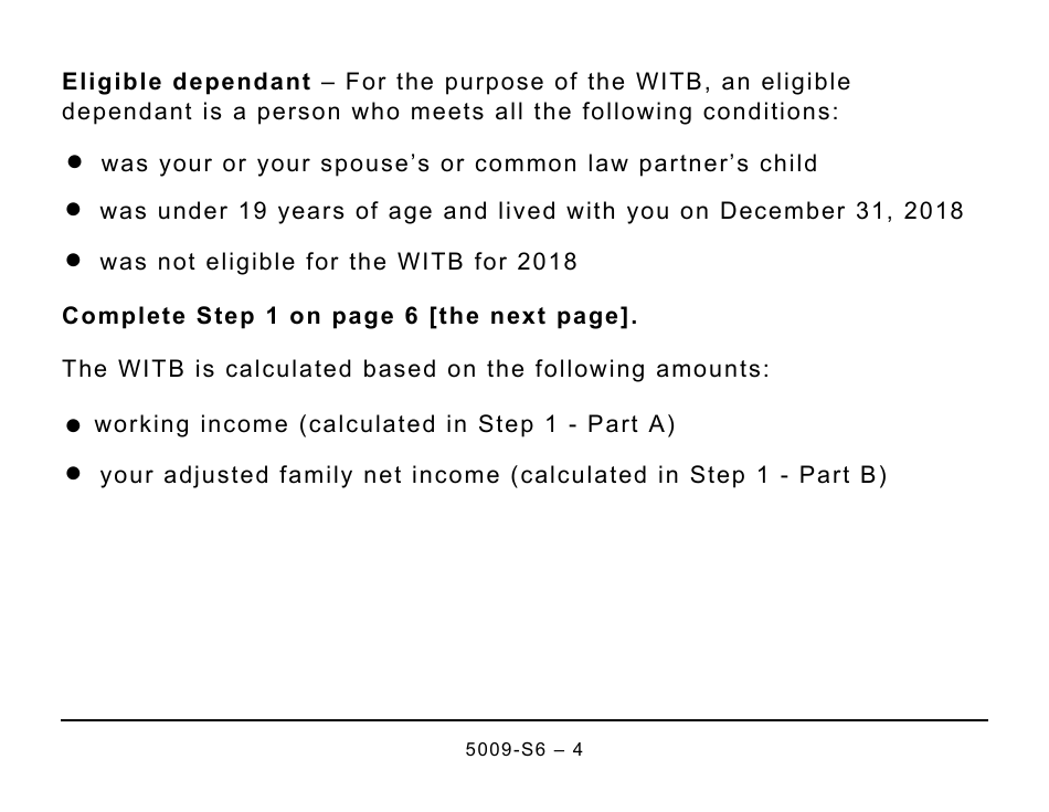 Form 5009-S6 Schedule 6 Working Income Tax Benefit (Large Print) - Canada, Page 4