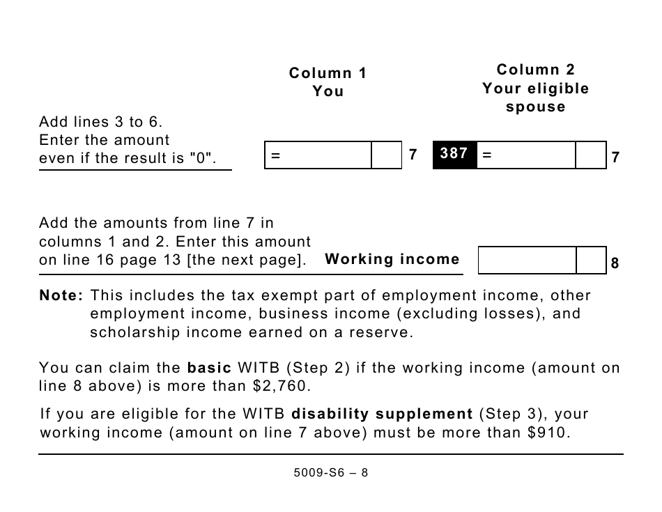 Form 5009-S6 Schedule 6 Working Income Tax Benefit (Large Print) - Canada, Page 8