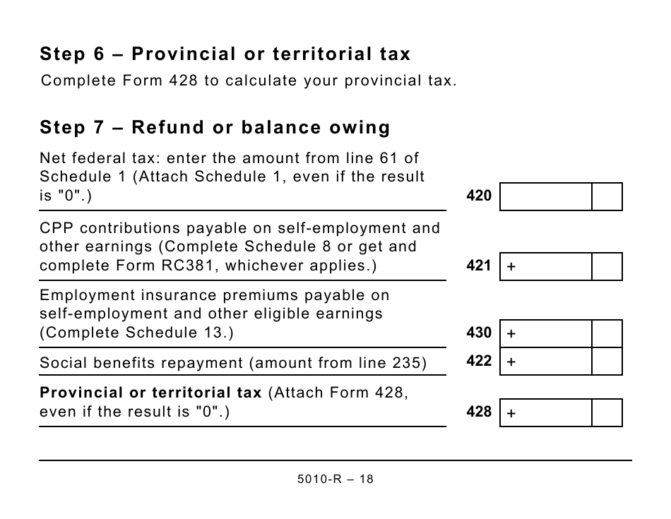 Form 5010-R Income Tax and Benefit Return (Large Print) - Canada, Page 18