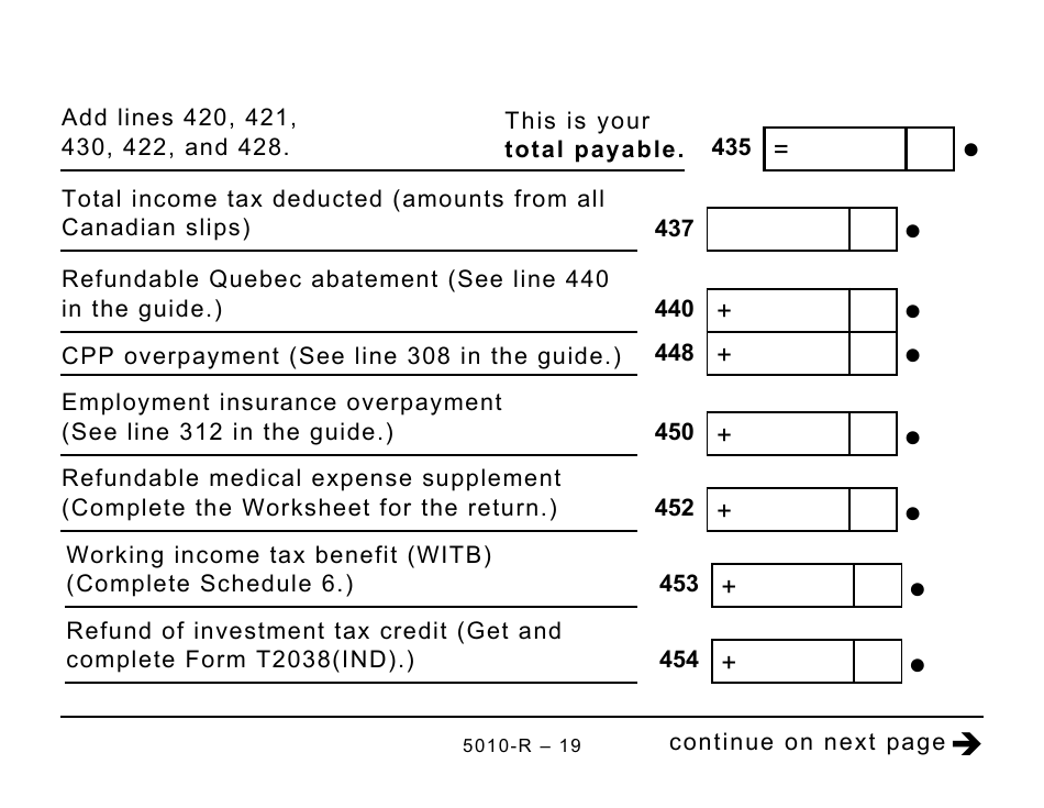 Form 5010-R Income Tax and Benefit Return (Large Print) - Canada, Page 19