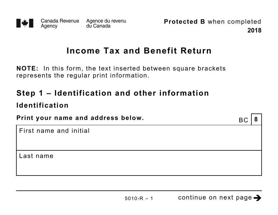 Form 5010-R Income Tax and Benefit Return (Large Print) - Canada, Page 1
