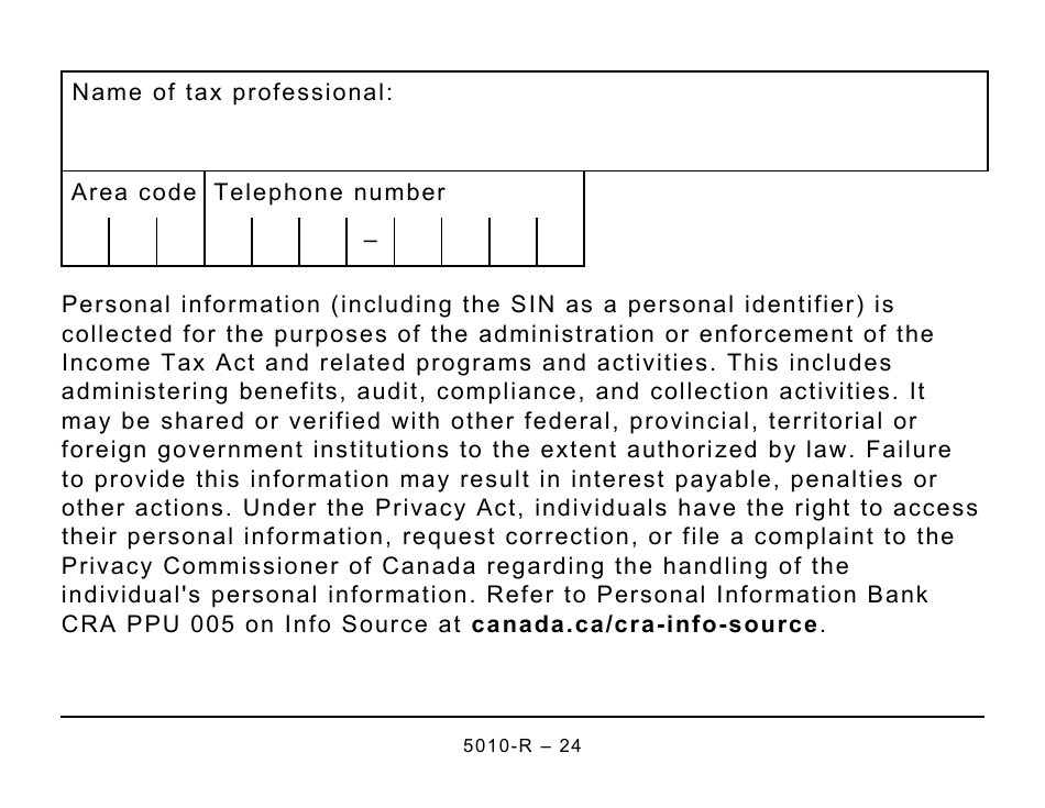 Form 5010-R Income Tax and Benefit Return (Large Print) - Canada, Page 24