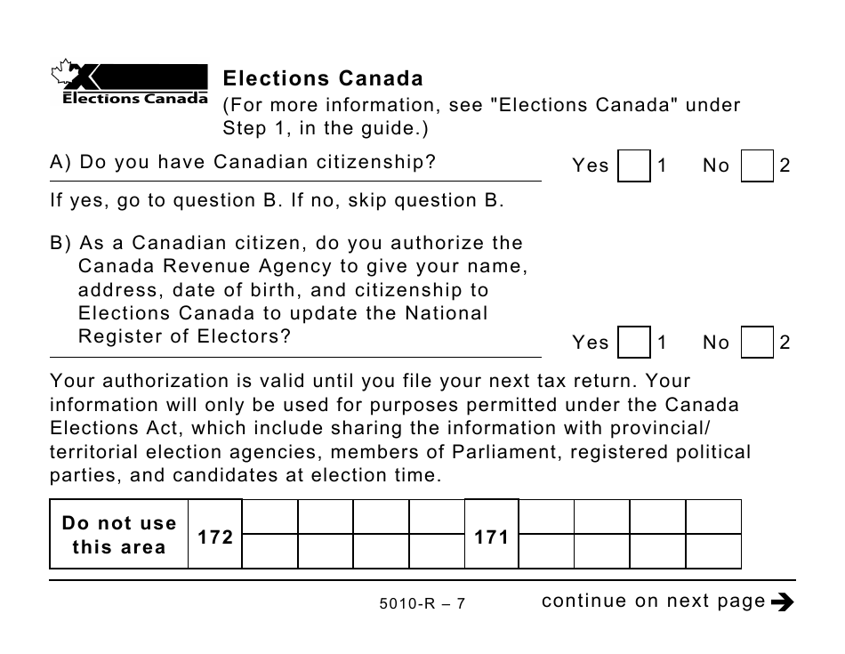 Form 5010-R Income Tax and Benefit Return (Large Print) - Canada, Page 7