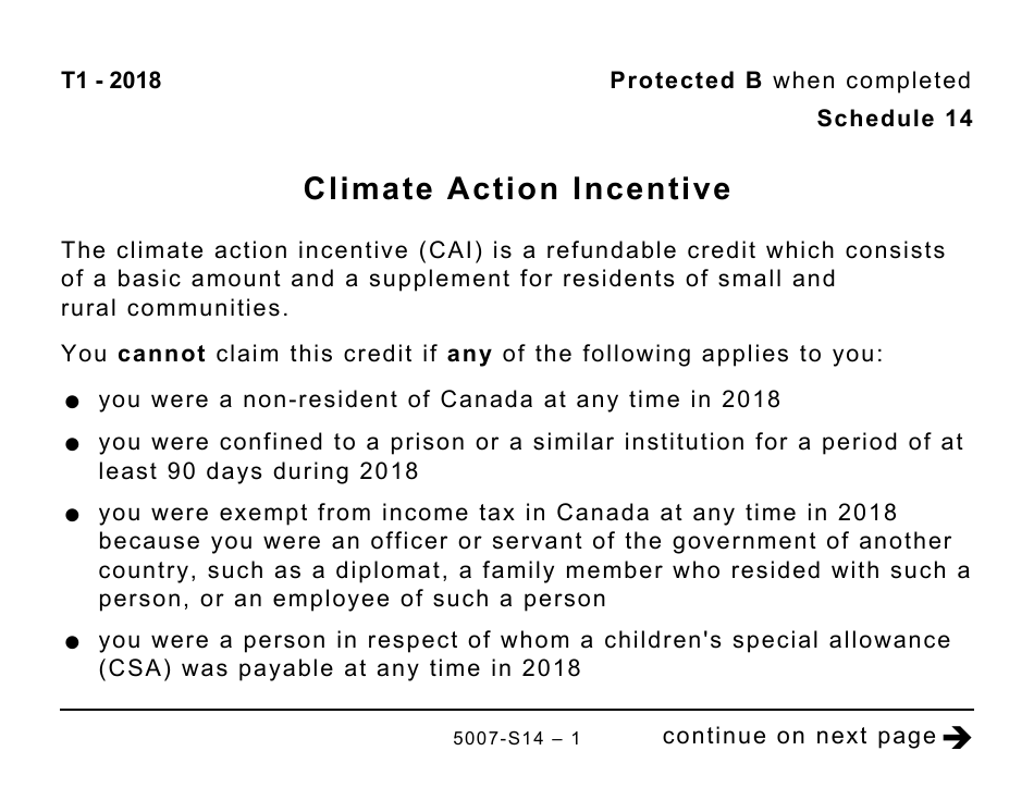 Form 5007-S14 Schedule 14 Climate Action Incentive (Large Print) - Canada, Page 1