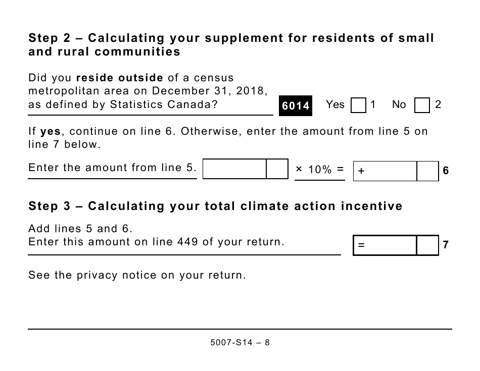 Form 5007-S14 Schedule 14 Climate Action Incentive (Large Print) - Canada, Page 8