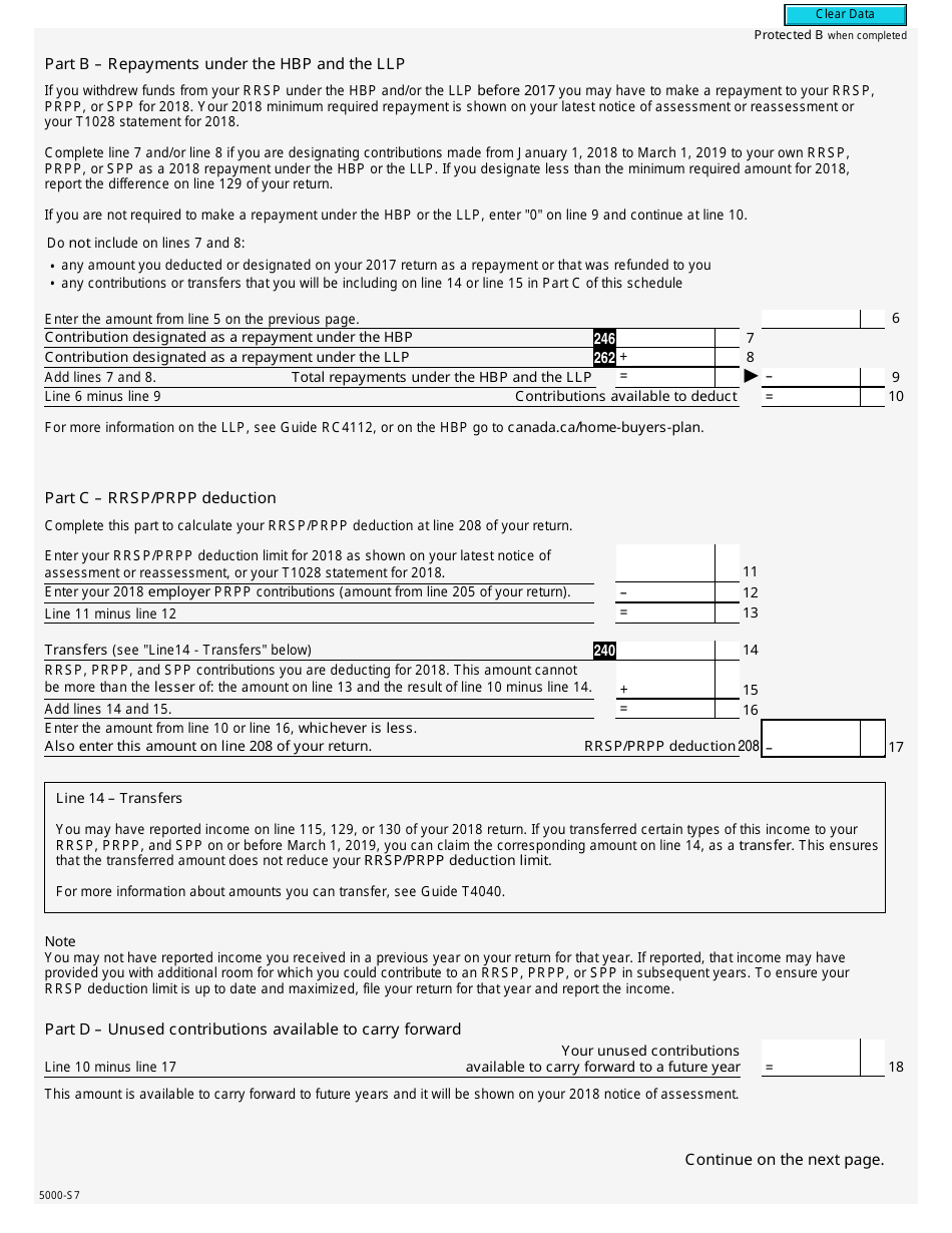 Form 5000-S7 Schedule 7 Rrsp and Prpp Unused Contributions, Transfers, and Hbp or LLP Activities - Canada, Page 2