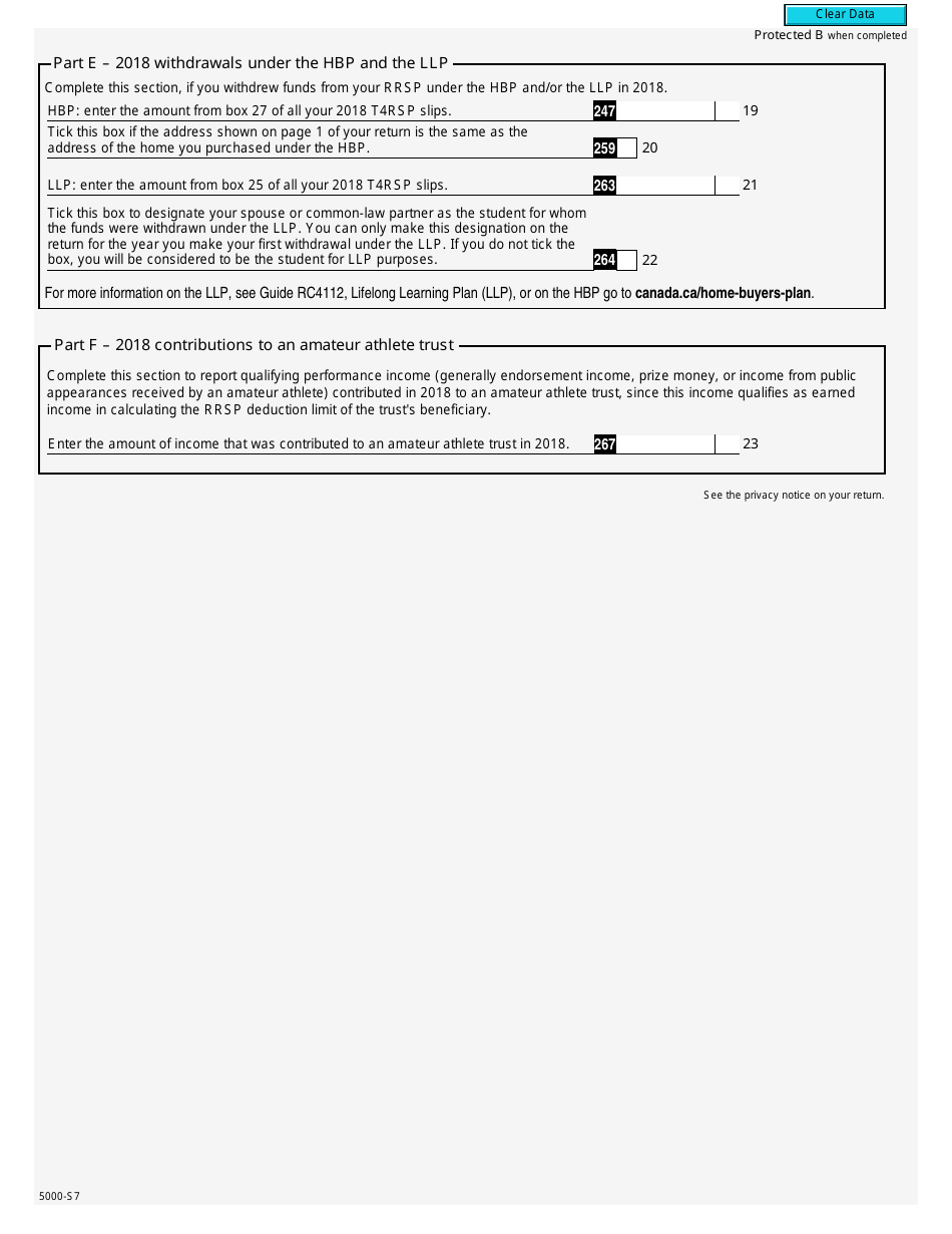 Form 5000-S7 Schedule 7 Rrsp and Prpp Unused Contributions, Transfers, and Hbp or LLP Activities - Canada, Page 3