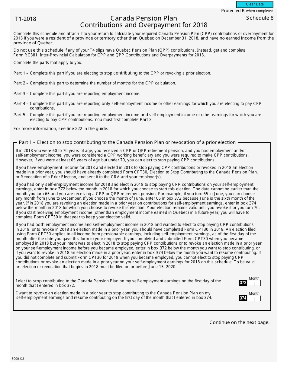 Form 5000-S8 Schedule 8 Canada Pension Plan Contributions and Overpayment - Canada, Page 1