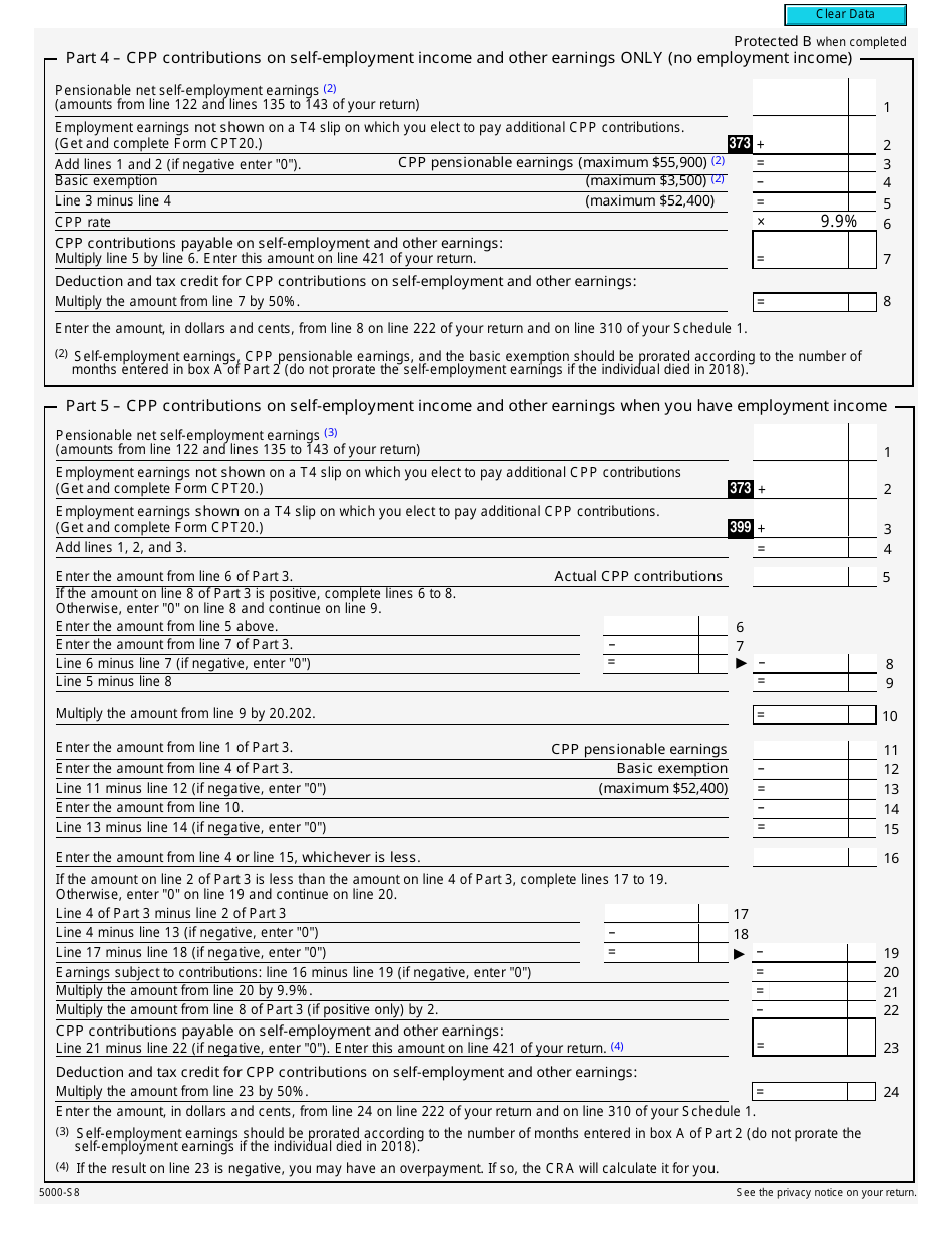 Form 5000-S8 Schedule 8 Canada Pension Plan Contributions and Overpayment - Canada, Page 3