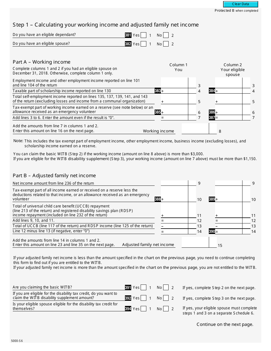 Form 5000-S6 Schedule 6 Working Income Tax Benefit - Canada, Page 2
