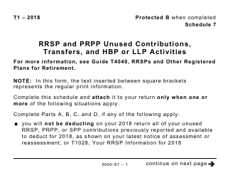 Document preview: Form 5000-S7 Schedule 7 Rrsp and Prpp Unused Contributions, Transfers, and Hbp or LLP Activities (Large Print) - Canada, 2018