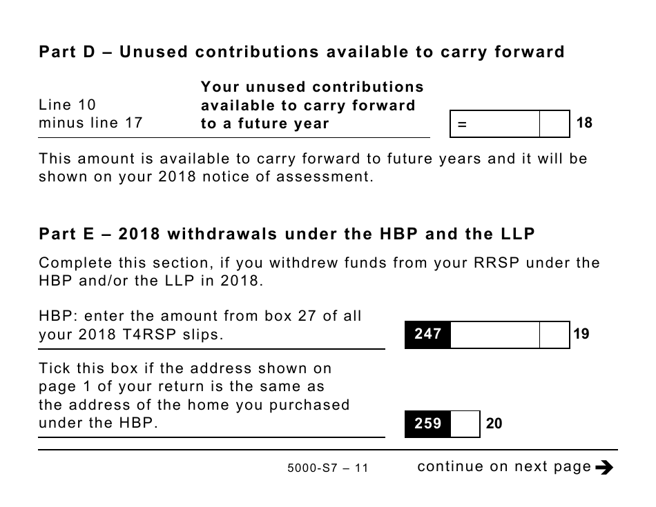 Form 5000-S7 Schedule 7 Rrsp and Prpp Unused Contributions, Transfers, and Hbp or LLP Activities (Large Print) - Canada, Page 11
