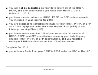 Form 5000-S7 Schedule 7 Rrsp and Prpp Unused Contributions, Transfers, and Hbp or LLP Activities (Large Print) - Canada, Page 2