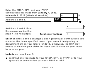 Form 5000-S7 Schedule 7 Rrsp and Prpp Unused Contributions, Transfers, and Hbp or LLP Activities (Large Print) - Canada, Page 4