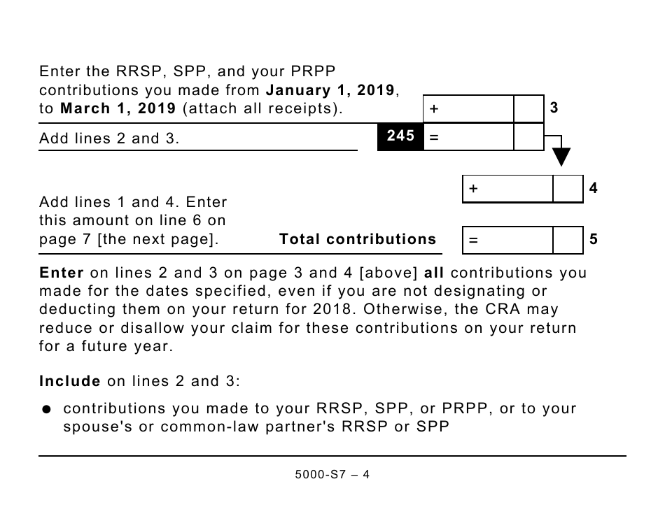 Form 5000-S7 Schedule 7 Rrsp and Prpp Unused Contributions, Transfers, and Hbp or LLP Activities (Large Print) - Canada, Page 4