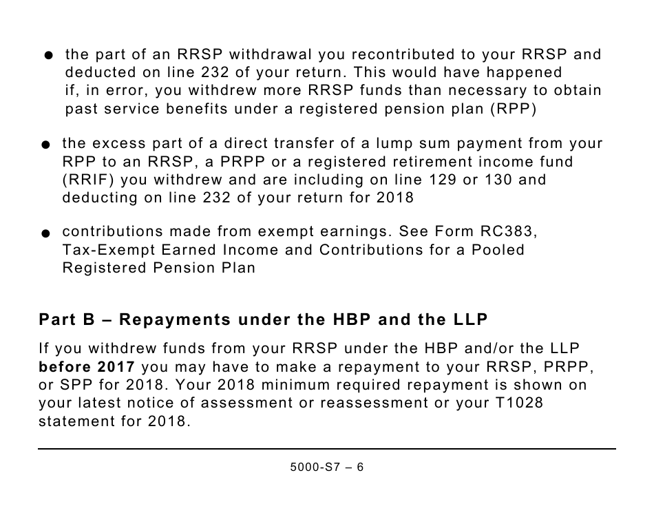 Form 5000-S7 Schedule 7 Rrsp and Prpp Unused Contributions, Transfers, and Hbp or LLP Activities (Large Print) - Canada, Page 6