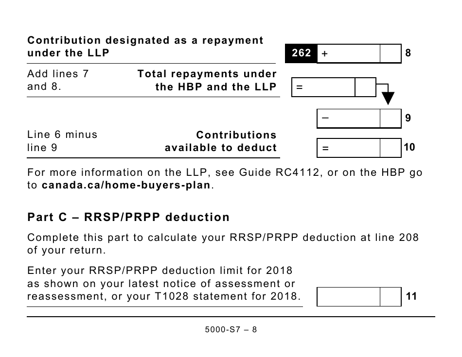 Form 5000-S7 Schedule 7 Rrsp and Prpp Unused Contributions, Transfers, and Hbp or LLP Activities (Large Print) - Canada, Page 8