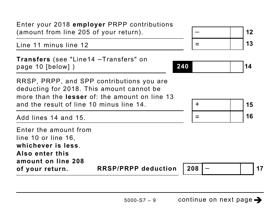 Form 5000-S7 Schedule 7 Rrsp and Prpp Unused Contributions, Transfers, and Hbp or LLP Activities (Large Print) - Canada, Page 9