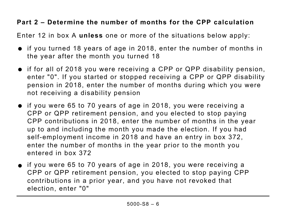 Form 5000-S8 Schedule 8 Canada Pension Plan Contributions and Overpayment (Large Print) - Canada, Page 6