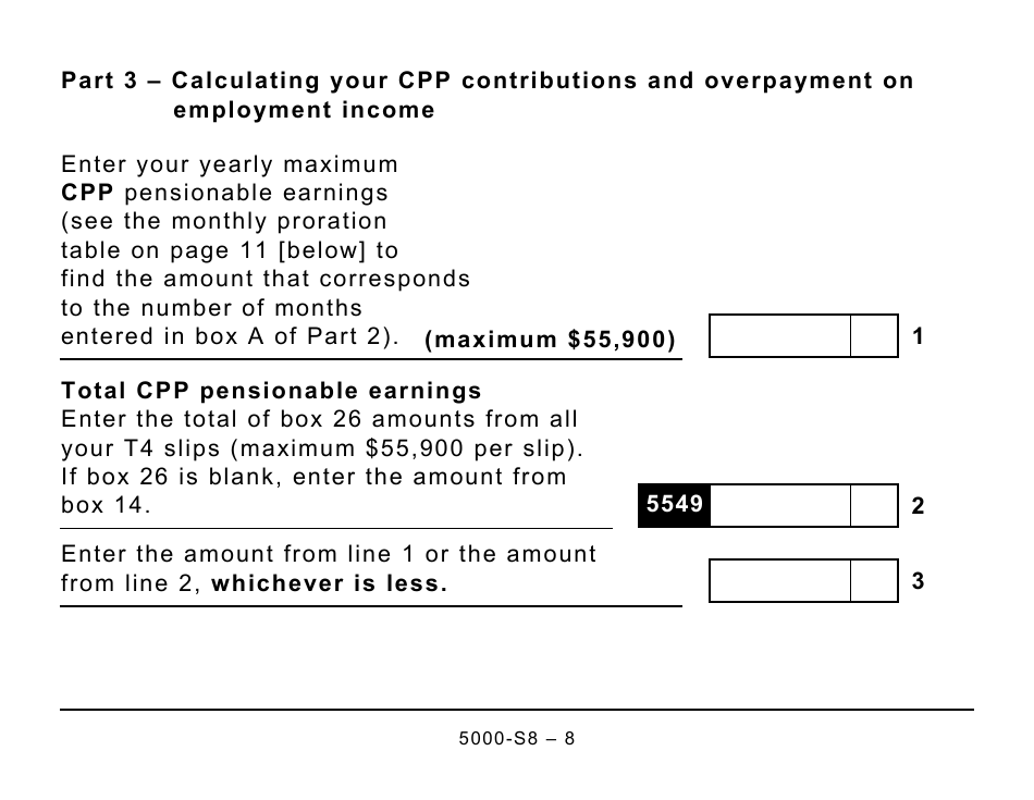 Form 5000-S8 Schedule 8 Canada Pension Plan Contributions and Overpayment (Large Print) - Canada, Page 8