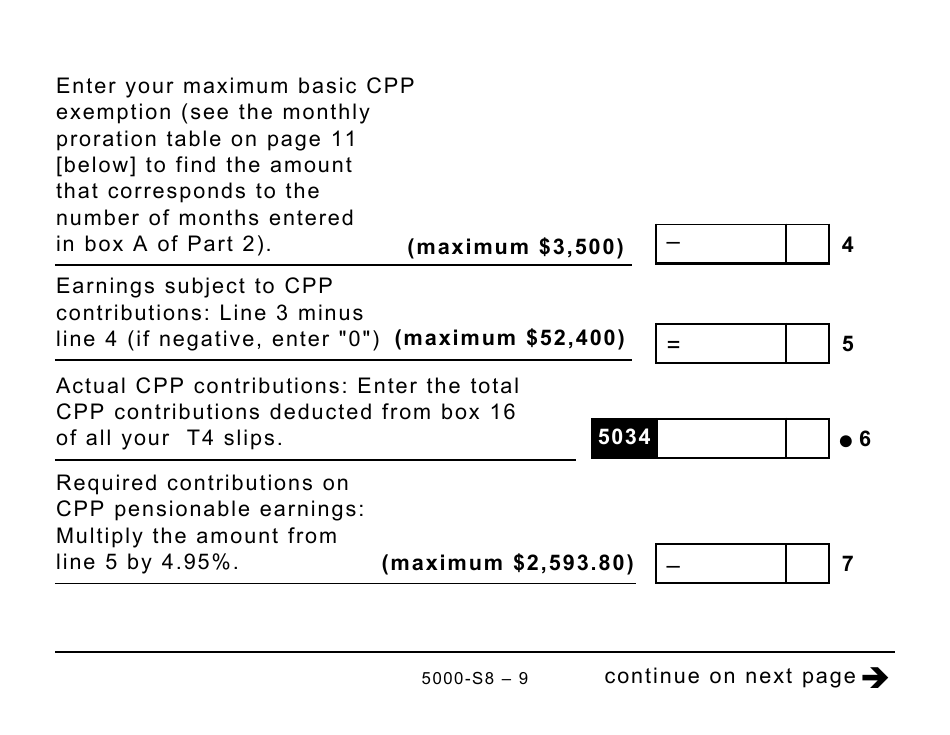 Form 5000-S8 Schedule 8 Canada Pension Plan Contributions and Overpayment (Large Print) - Canada, Page 9