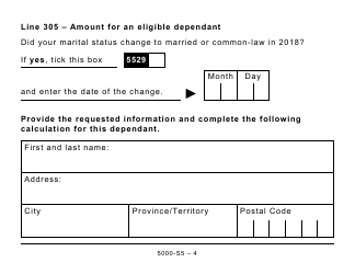 Form 5000-S5 Schedule 5 Amounts for Spouse or Common-Law Partner and Dependants (Large Print) - Canada, Page 4