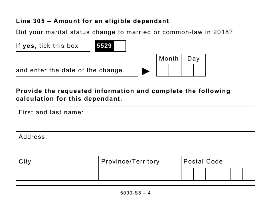 Form 5000-S5 Schedule 5 Amounts for Spouse or Common-Law Partner and Dependants (Large Print) - Canada, Page 4