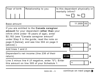 Form 5000-S5 Schedule 5 Amounts for Spouse or Common-Law Partner and Dependants (Large Print) - Canada, Page 5