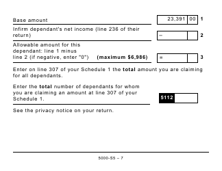 Form 5000-S5 Schedule 5 Amounts for Spouse or Common-Law Partner and Dependants (Large Print) - Canada, Page 7