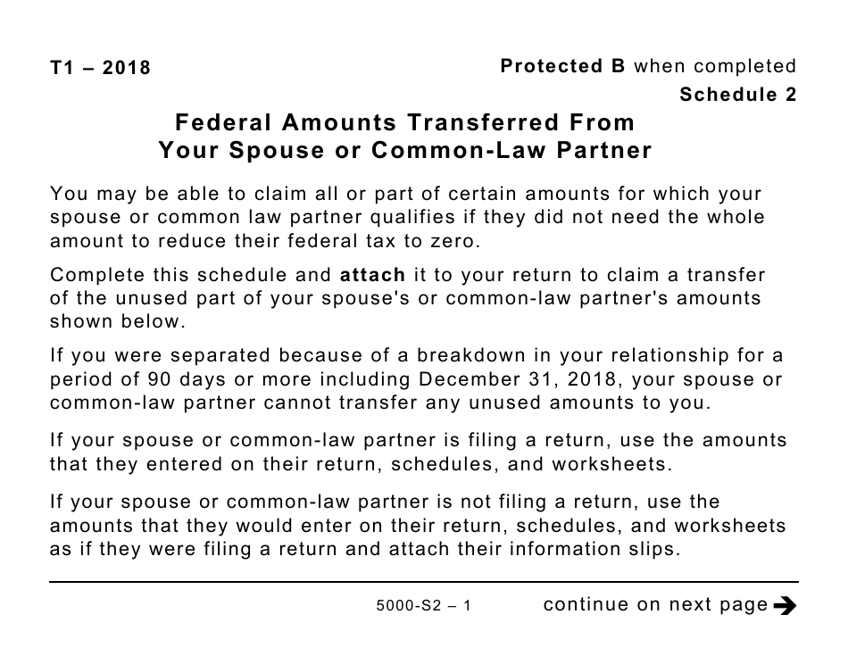 Form 5000-S2 Federal Amounts Transferred From Your Spouse or Common-Law Partner (Large Print) - Canada, Page 1