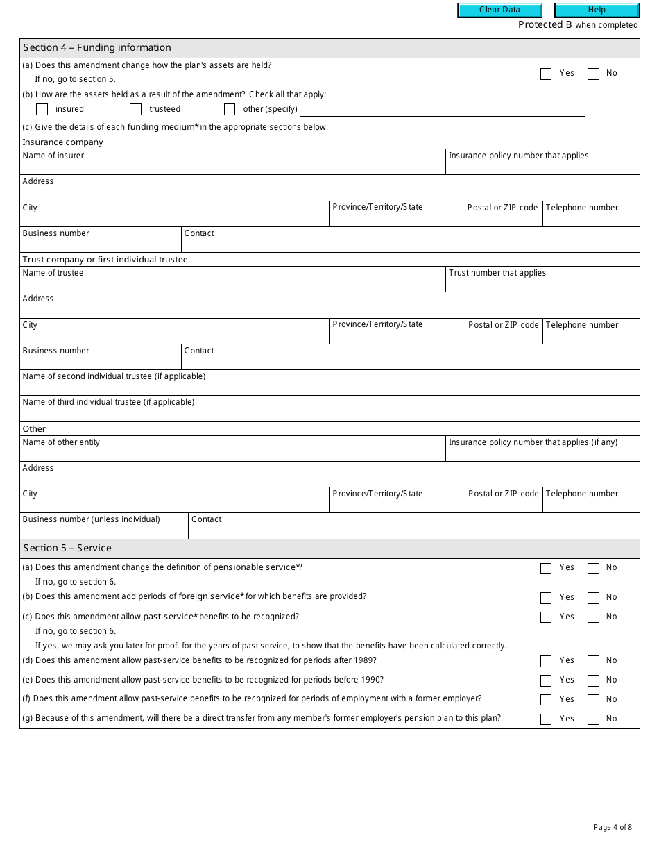 Form T920 Application to Amend a Registered Pension Plan - Canada, Page 4