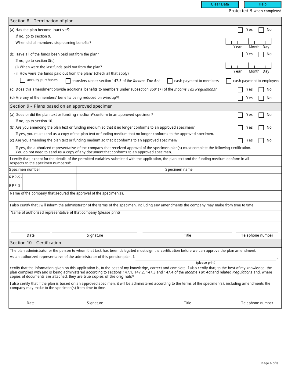 Form T920 Application to Amend a Registered Pension Plan - Canada, Page 6