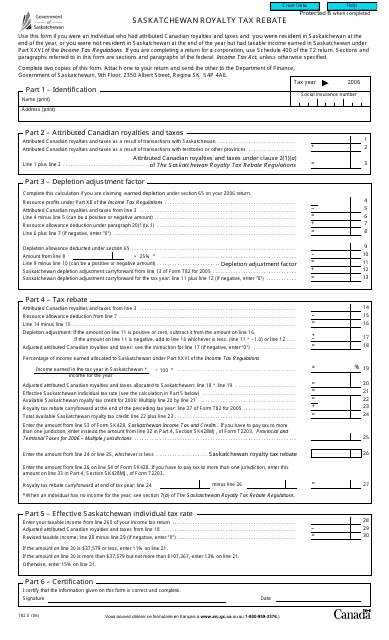 Form T82 Saskatchewan Royalty Tax Rebate - Saskatchewan, Canada
