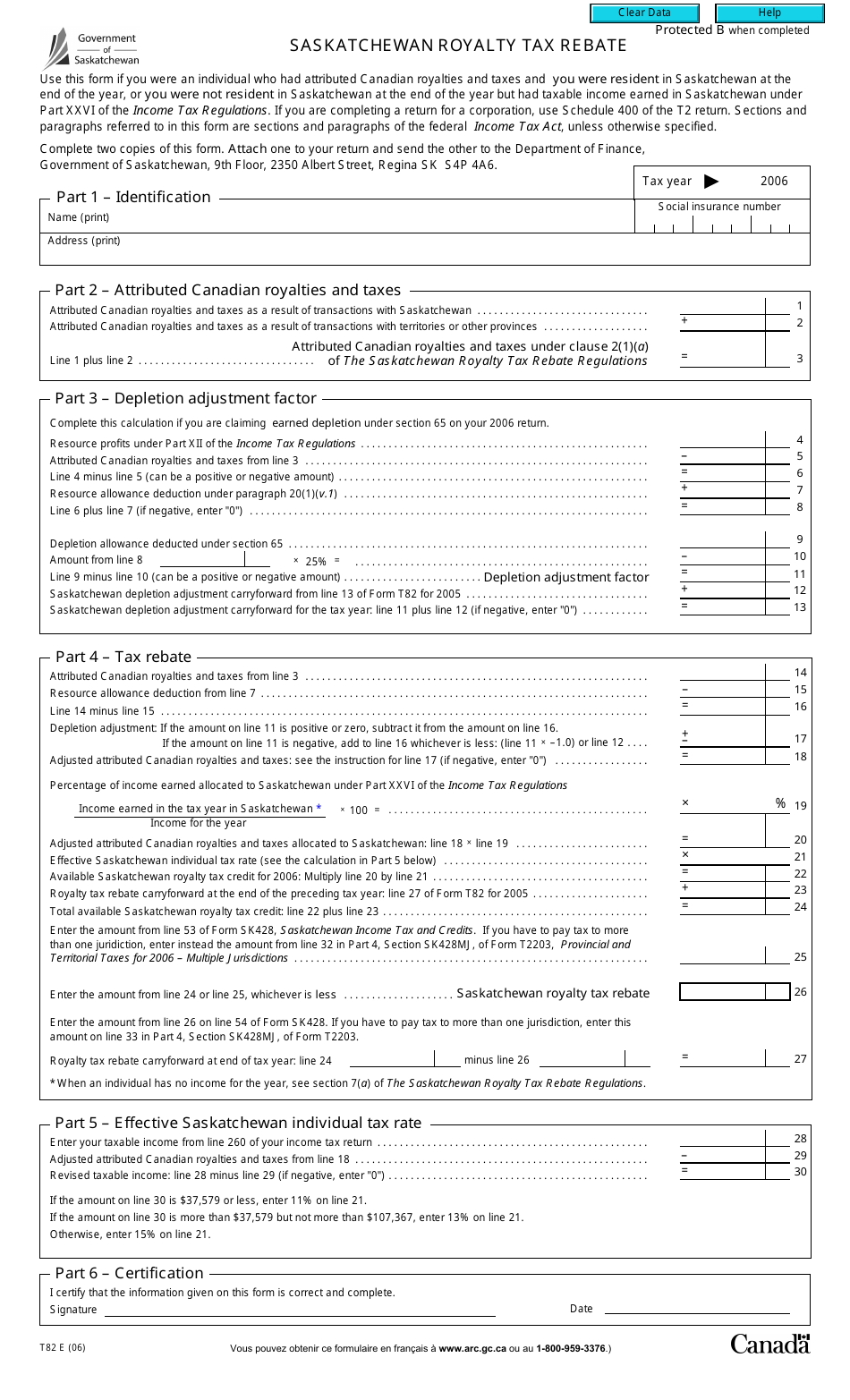 Form T82 Download Fillable PDF Or Fill Online Saskatchewan Royalty Tax 