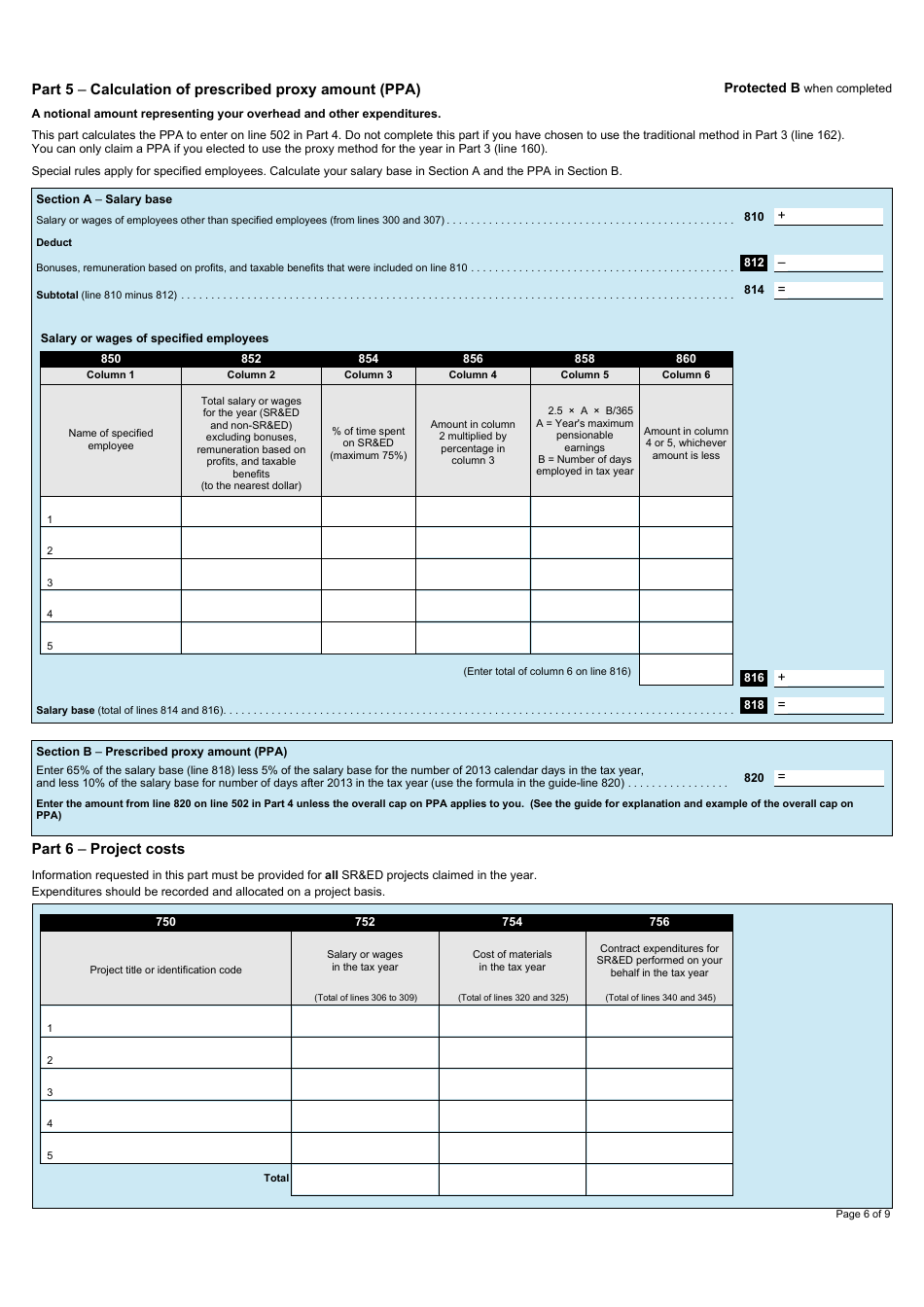 Form T661 Scientific Research and Experimental Development (Sred) Expenditures Claim - Canada, Page 6