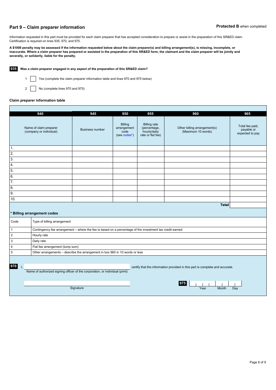 Form T661 Scientific Research and Experimental Development (Sred) Expenditures Claim - Canada, Page 8