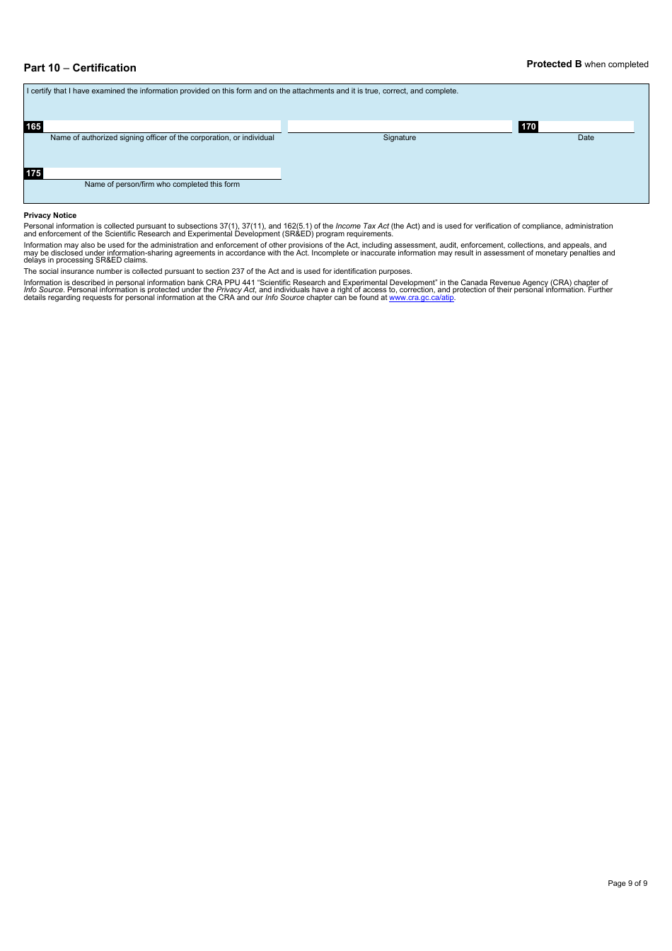 Form T661 Scientific Research and Experimental Development (Sred) Expenditures Claim - Canada, Page 9
