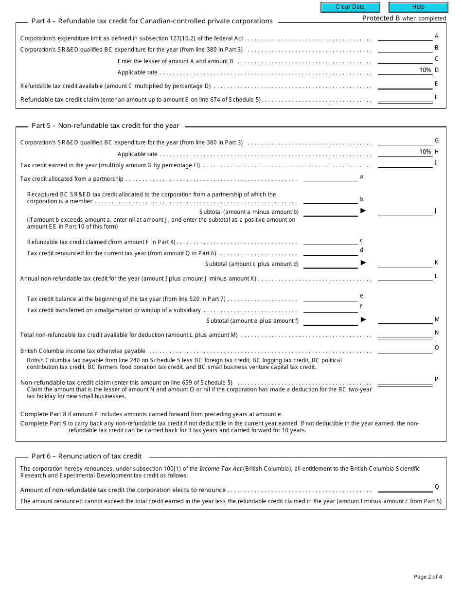 british columbia scientific research and experimental development tax credit